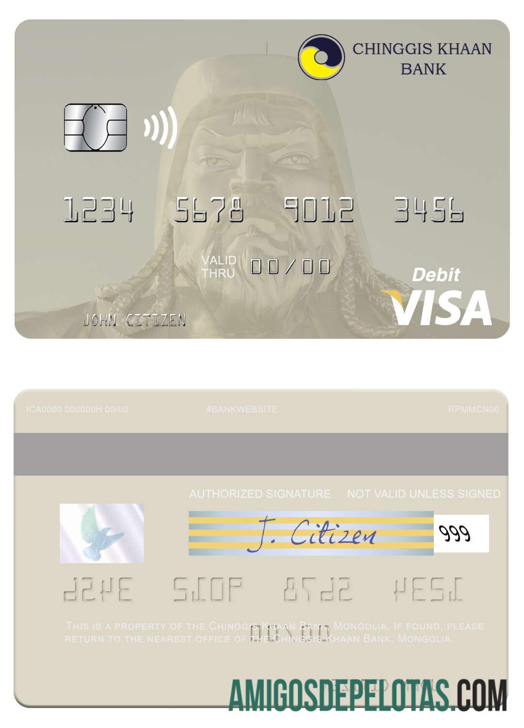 Mongolia Chinggis Khaan Bank Visa Debit Card template